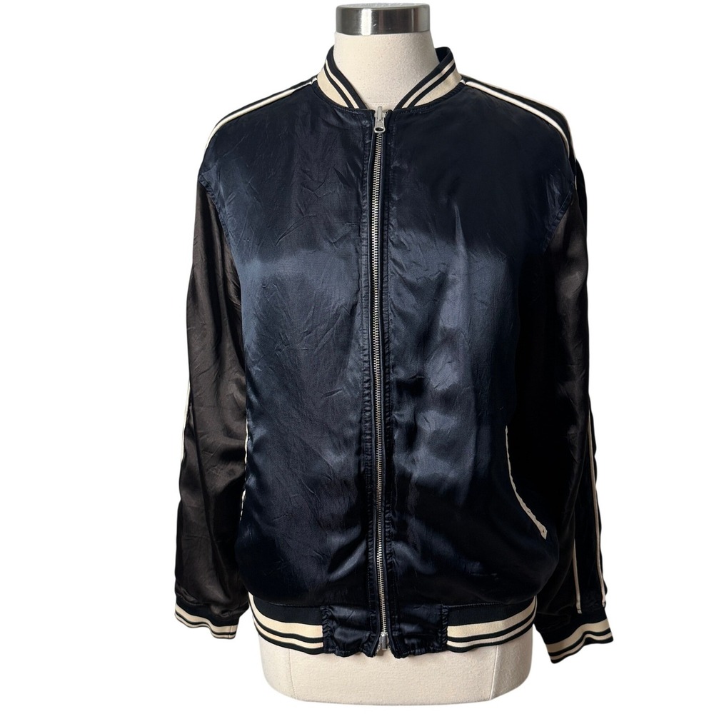 3.1 Phillip Lim Reversible Navy Leopard Satin Bomber Souvenir Jacket Mens Medium
